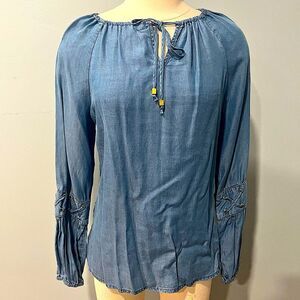NWT Michael Kors Medium Indigo Blue Denim Puff Sleeve Blouse Size Small